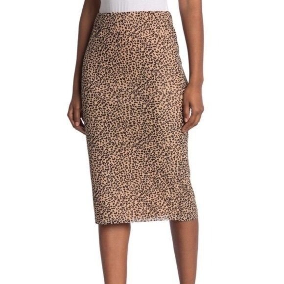 AFRM Leopard Animal Print Mesh Knee Length Skirt Size Small - Picture 1 of 8
